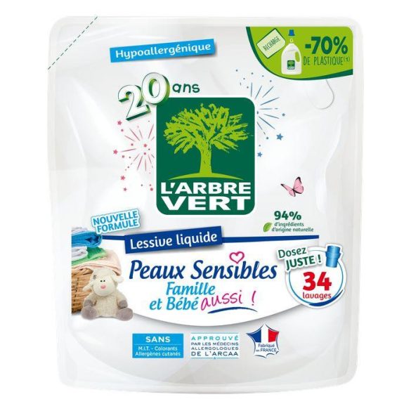 L'Arbre Vert folyékony öko mosószer utántöltő Érzékeny bőrre 1,53L
