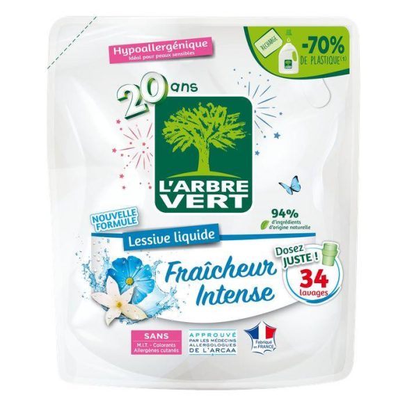 L'Arbre Vert folyékony öko mosószer utántöltő Intenzív frissesség 1,53L - 34 mosás